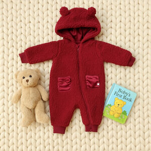 7 For All Mankind Faux Shearling Hooded Coverall | Cranberry Red | Size 0-3M